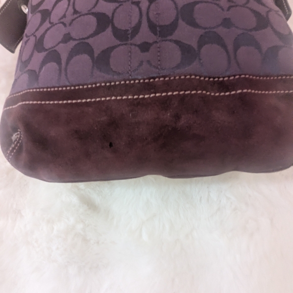 Coach Purple Signature Jacquard Crossbody Hobo Bag Suede Trim Front Zip Pocket - Picture 5 of 11